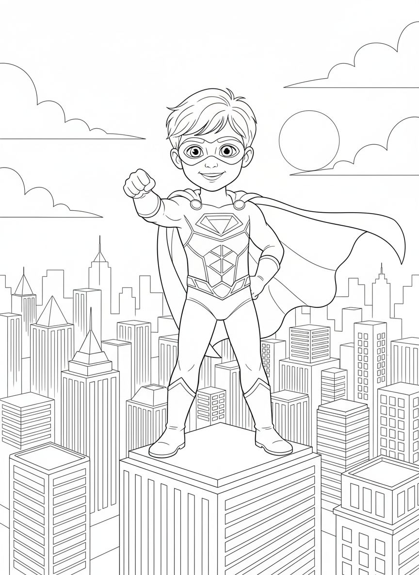 Superhero in Action coloring page example