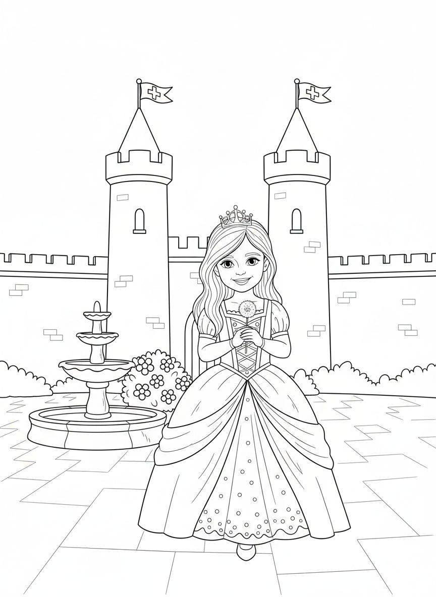 Child as a princess coloring page