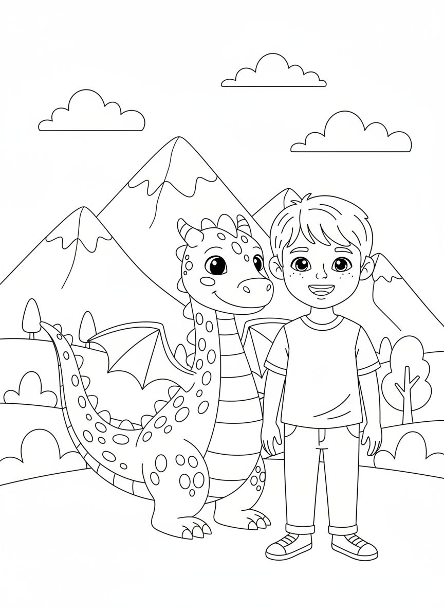 Befriending a Dragon coloring page example