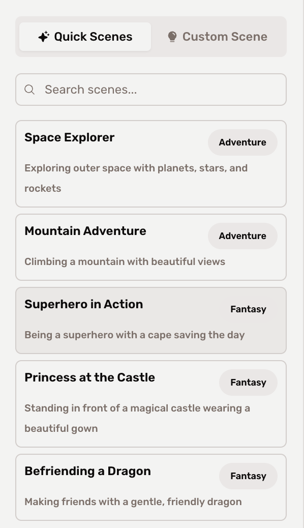 Choose personalized scene options