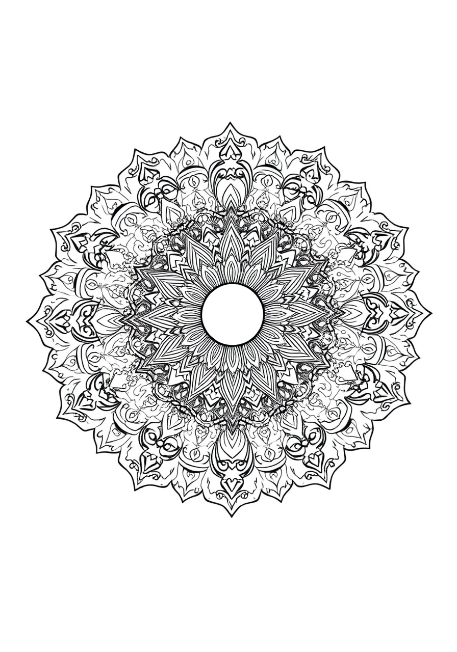 coloring page intricate mandala with celestial bodies and cosmic patterns