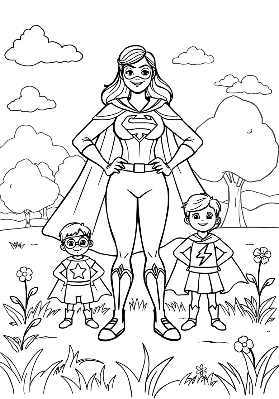 coloring page mom the superhero