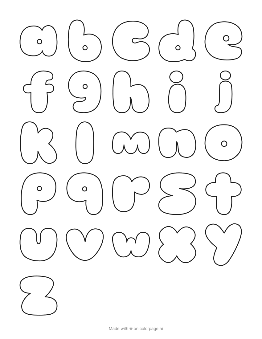 Printable lowercase bubble letters a to z on one sheet