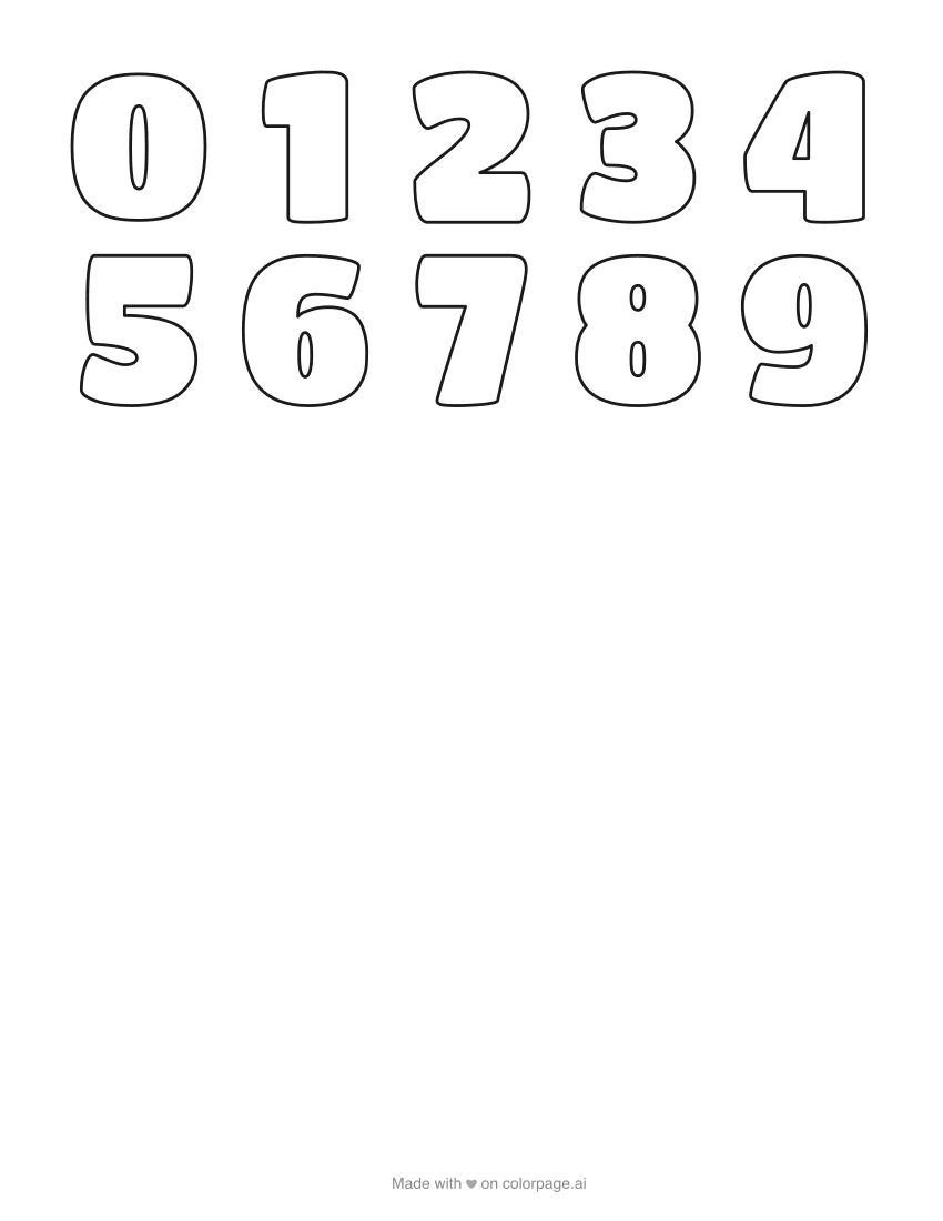 Printable bubble numbers 0 to 9 in chunky letters