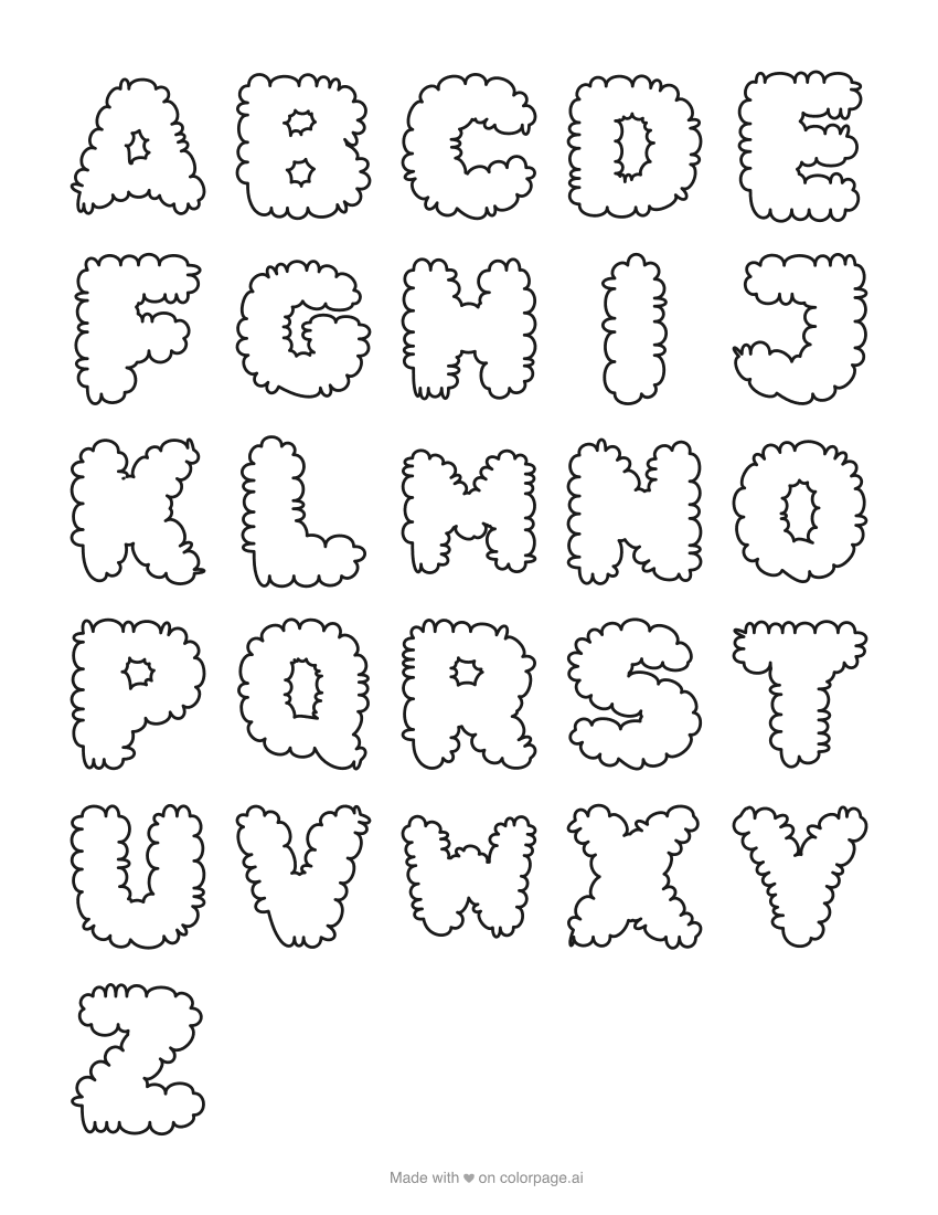 Printable cloud style bubble letters A to Z