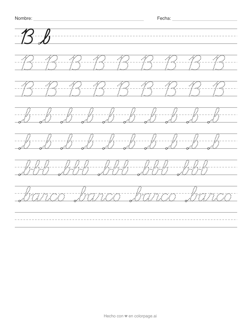 Ficha de la B en cursiva
