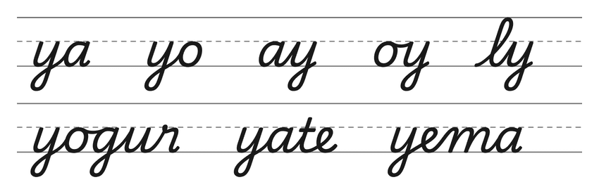 Enlaces en cursiva con la y (ya, yo, ay, oy, ly) y palabras para practicar: yogur, yate, yema