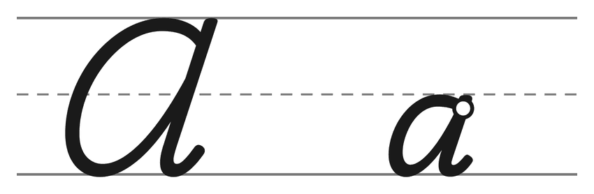 Capital cursive A and lowercase cursive a on handwriting lines