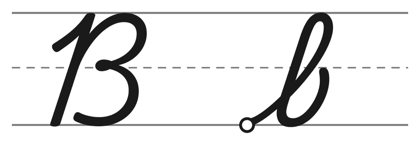 Capital cursive B and lowercase cursive b on handwriting lines