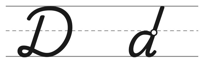 Capital cursive D and lowercase cursive d on handwriting lines