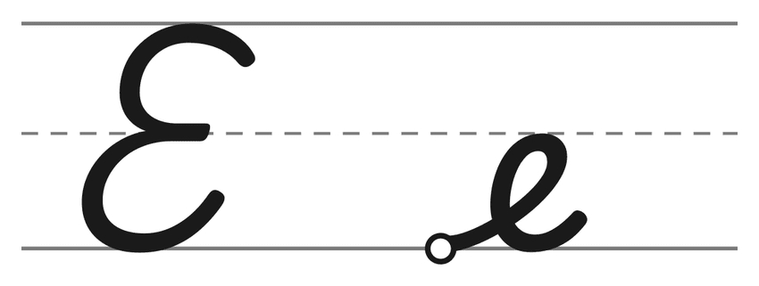 Capital cursive E and lowercase cursive e on handwriting lines