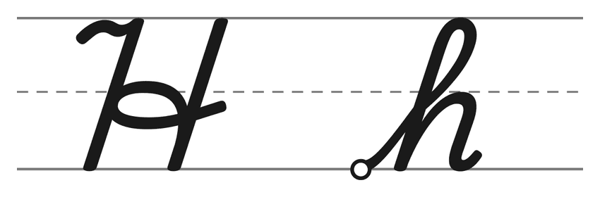 Capital cursive H and lowercase cursive h on handwriting lines