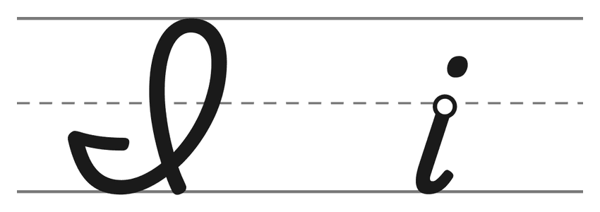 Capital cursive I and lowercase cursive i on handwriting lines