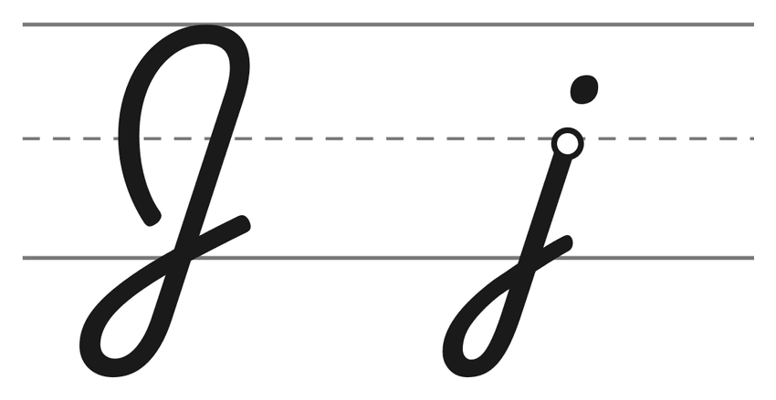 Capital cursive J and lowercase cursive j on handwriting lines