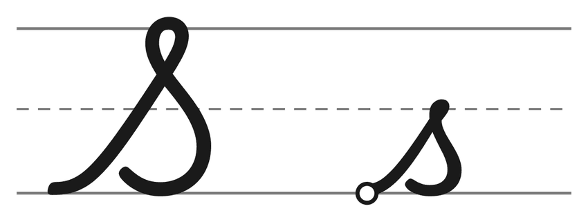 Capital cursive S and lowercase cursive s on handwriting lines