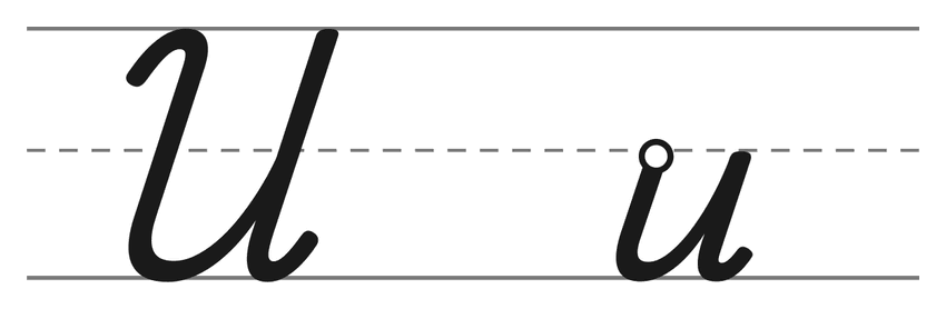 Capital cursive U and lowercase cursive u on handwriting lines