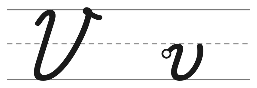 Capital cursive V and lowercase cursive v on handwriting lines