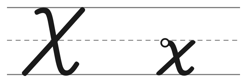 Capital cursive X and lowercase cursive x on handwriting lines