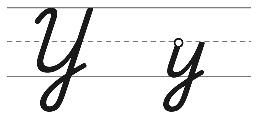Capital cursive Y and lowercase cursive y on handwriting lines