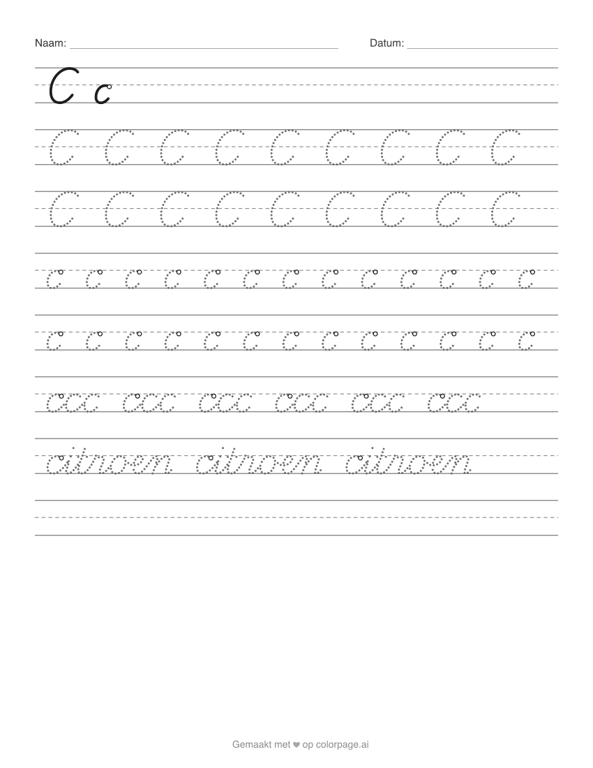 Werkblad schrijfletter C
